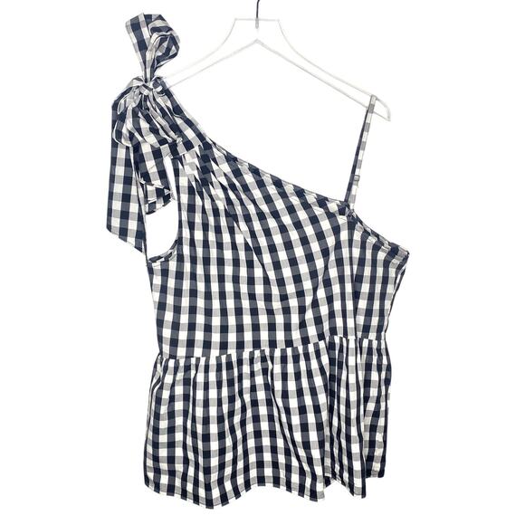 Who What Wear Black White Gingham One Shoulder Top Peplum Waist Size XL - Picture 3 of 9
